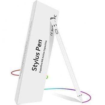 IPhone & Tablet Rechargeable Stylus – 1.5 mm Copper/Fiber Tip (White)