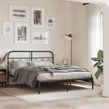 Cadre de lit métal noir (sans matelas), tête de lit intégrée – 150×200 cm