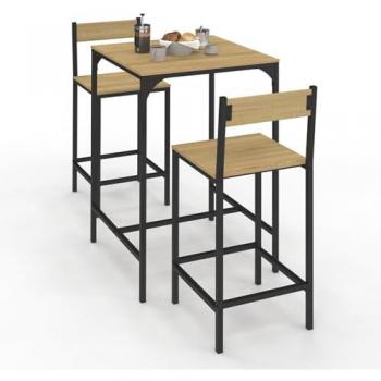 Ensemble table et chaises de bar style industriel 60 cm