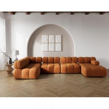 Canapé Ruby 7 Places Angle Gauche – Velours Texturé Terracotta