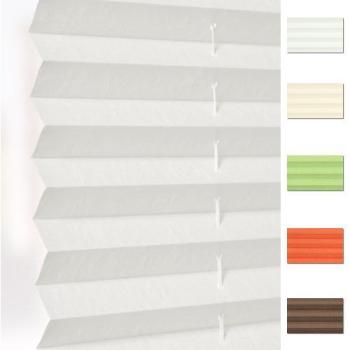 Sunlines Plissee „One Size Crush“ – blickdicht, bohrlos, verspannt, weißes Klemmenzubehör