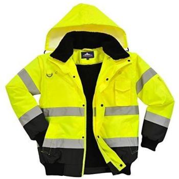 Portwest C465YBRXL Hi-Vis Contrast Bomber Jacket, Regular, X-Large, Yellow/Black