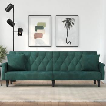 Sofá cama verde oscuro con reposabrazos de terciopelo