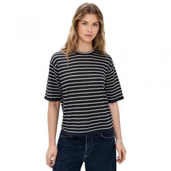 Theory Boyfriend Linen‑Blend Tee – Nocturnal Navy, S