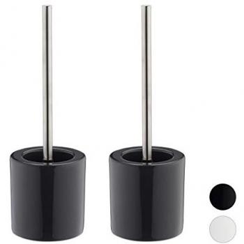 Set di Scopini per Bagno e WC, 2 pezzi, Ceramica, Grigio, Testa Sostituibile