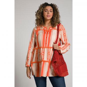 Tunica Beige a Righe, Svasata, Donna, Taglia 60/62, Cotone