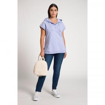 Plus Size Oversized Hoodie with Button Detail, Women's Blue Stretch Knit Top, Size 20/22, Viscose