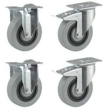 TENTE Polyamid-Rad-Set grau, 100 mm, 2 Lenkrollen, 2 Bockrollen