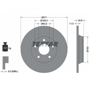 Disque de frein TEXTAR 92303503 à l'arrière, plein, revêtu, sans boulon de fixation de roue, compatible avec FORD Focus Mk4 3/5 portes