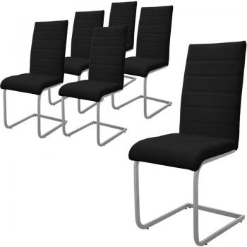 Set di 6 sedie a sbalzo ML‑Design in pelle nera con telaio argento, schienale alto