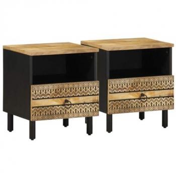 Chambre élégante : tables de chevet noir, bois manguier massif – 2 unités