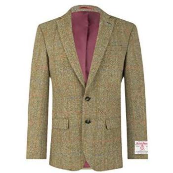 Dobell Men's Green Herringbone Tweed Coat – 44L