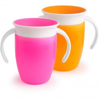 Munchkin 360 Trainer Cup, Dual Colors: Pink & Orange, 207 ml, 2 Count