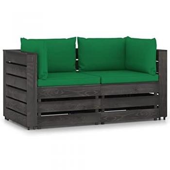 Divano da Giardino 2 Posti con Cuscini in Legno Impregnato Grigio