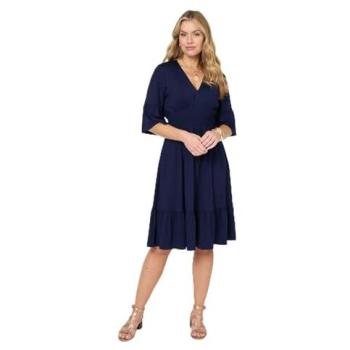Izabel London Women’s Midi Dress, Blue, 3/4 Sleeve, Shirred Waist – 8