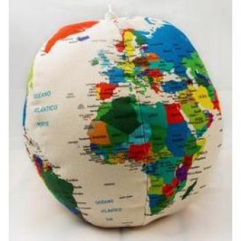 Cojín Globo Terráqueo Mediano de Algodón y Lana