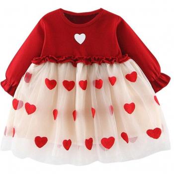 Vestido de malla con corazones para niñas pequeñas