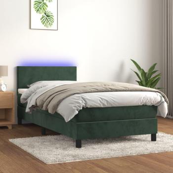 VidaXL Boxspringbett „Aurelia“ – 90 × 190 cm, Dunkelgrünes LED-Design, samtige Oberfläche