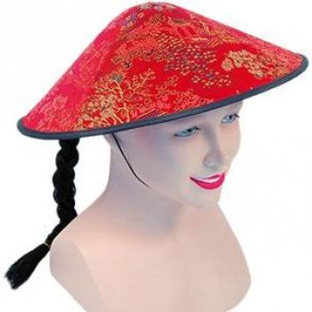Red Chinese Coolie Hat Unisex Fancy Dress