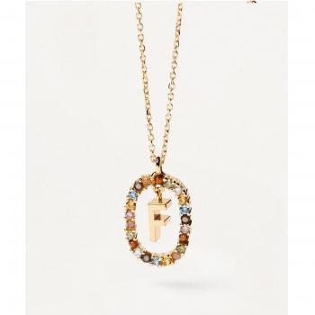 Collar F en plata de ley 925 con chapado en oro de 18k y piedras