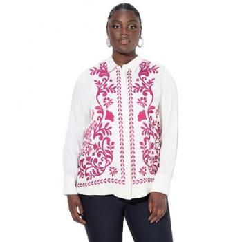 Ulla Popken Damen-Satinbluse in Rosa, große Größe 50/52, florales Muster