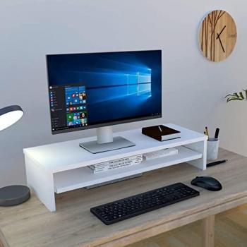Soporte para Monitor de Madera con Bandeja Extraíble 82 x 32 x 18 cm, Capacidad 50 Kg, Henor