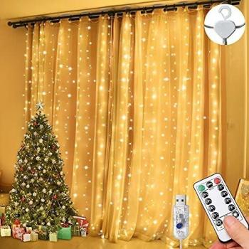 LED Lichtervorhang 3x3m, 300 LEDs, 8 Modi, verstellbare Helligkeit, für Party und Weihnachten, IP65