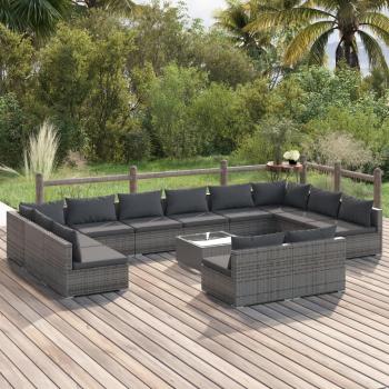 Set Divani Giardino 13 pz Polyrattan Grigio con Cuscini