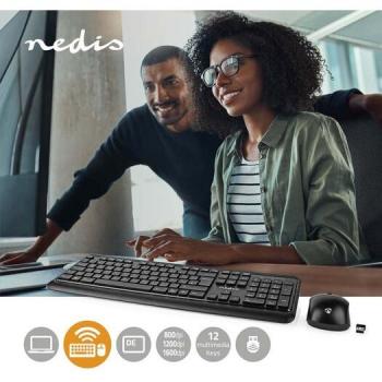 Nedis KBMCW100BKDE: Kit clavier-souris QWERTZ sans fil, 800/1200/1600 dpi