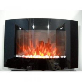 023 TruFlame Wall Mounted Arched Black Glass Electric Fireplace with Pebble Effect