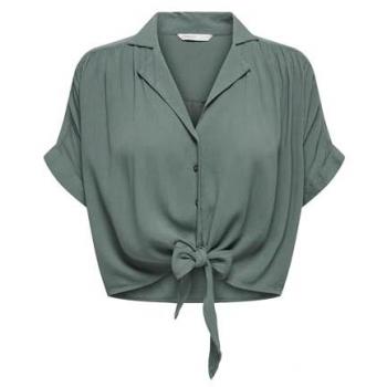 Blouse Only – T-shirt S/S, chemisier noué court, vert pour femmes (S à M)