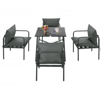 Set da Giardino 5 Pezzi con 4 Sedie e Tavolo con Foro Centrale, Grigio