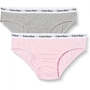 Calvin Klein Girls' 2PK Bikini Briefs, Grey (Grey HTR/Unique 901), Size 8-10