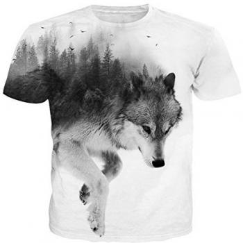 Newistar Men's XL Lone Wolf Print T-shirt (White)