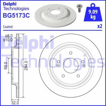 Disco de freno DELPHI BG5173C trasero macizo