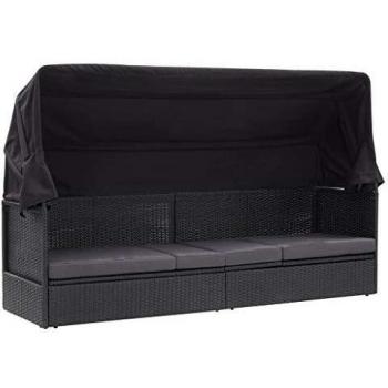 Black Garden Recliner with Protective Roof, Polished Look