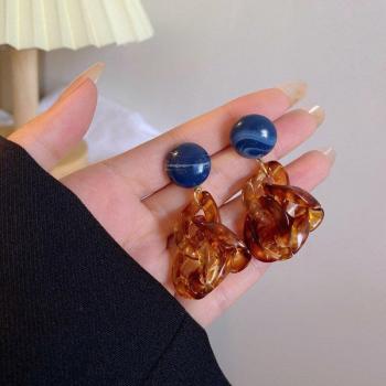 Resina Clip Geométrico Pendientes Coreano Retro con Tono Marrón
