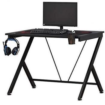 Gaming Desk with Headphone Hook and Cup Holder