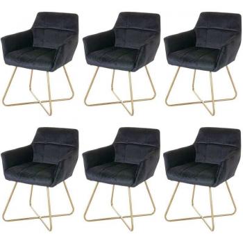 Pack de 6 chaises de salle à manger en velours noir et pieds dorés