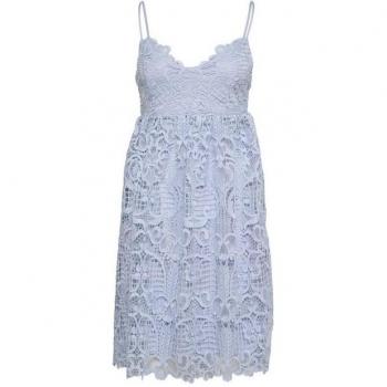 VILA Women’s 4XS Blue Lace Mini Dress (Sleeveless, V‑Neck)