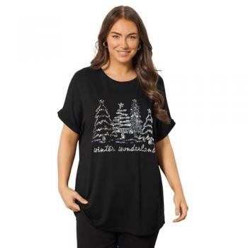 Damen Evans Wonderlands Schwarzes Kurzarmshirt