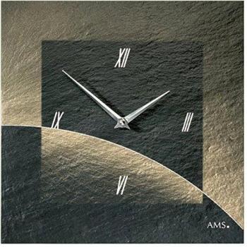 Schwarze Schiefer-Wanduhr AMS 9519 – 30 × 30 cm, Quarzwerk