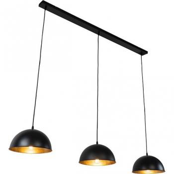 QAZQA Industrial Hanging Lamp – Black with Gold Accents, 3‑Light