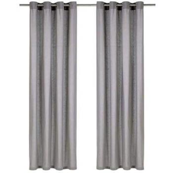 Grau: 2‑Stück-Baumwollvorhänge mit Metallösen – 140 x 245 cm