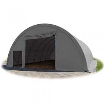 9.15m by 12m Toolport Drive‑Through Arch Tent – Extra Stable Grey, Fire‑Resistant (PRIMEtex 2300)