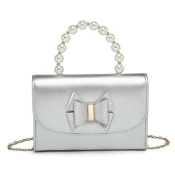 Premium Silver Pearl PU Tote with Tie Handle