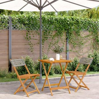 Ensemble de Terrasse 3 Pcs Résine Tressée et Bois Massif