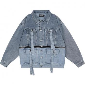 Oversize Spliced Washed Jeans Coat