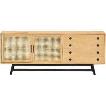 Robin des Bois Enfilade Chêne Cannage Métal 2 Tiroirs et 2 Portes Taille Unique Beige