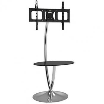 TECHLY 028849 Supporto a Pavimento con Base Rotonda e Mensola per TV LCD/LED 32-70 Nero/Argento